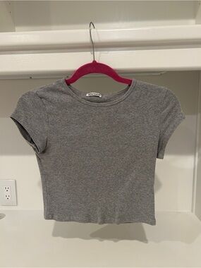 Reformation Gray Ribbed Crop Tee